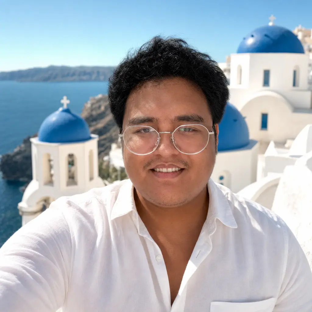AI portrait: Santorini Blue Domes (Travel / Lifestyle)