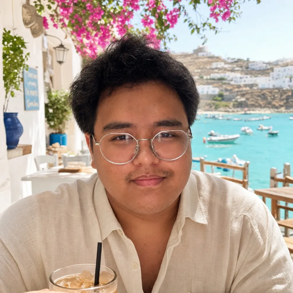 AI portrait result: Greek Island Cafe